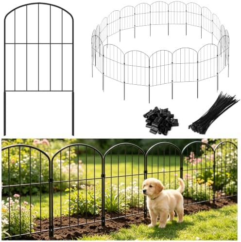 Decorative Garden Fence 24in (H) x 21ft (L), 20 Panels No Dig Garden Fencing Animal Barrier for Dogs Rabbits Arched Flower Bed Edging, Metal Wire Border Panel for Outdoor Patio Yard Decor by Miuwauer