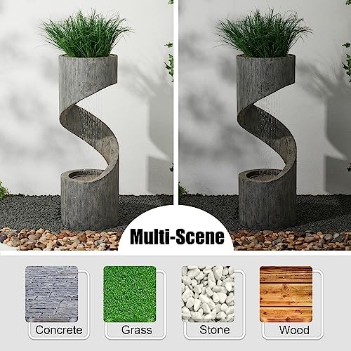 Glitzhome Outdoor Water Fountain with LED Light, Modern Spiral Tiered Outdoor Fountain with Stone Planter, Curved Freestanding Waterfall Fountains for Garden Patio Deck Porch, 40”H - Image 4