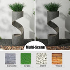 Glitzhome Outdoor Water Fountain with LED Light, Modern Spiral Tiered Outdoor Fountain with Stone Planter, Curved Freestanding Waterfall Fountains for Garden Patio Deck Porch, 40”H - Image 4