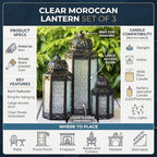 VELA LANTERNS Set of 3 Clear Glass & Black Metal Moroccan Candle Lantern Holders (XL, Large, Small) - Decorative Indoor/Outdoor Decor for Patio, Floor, Weddings & Ramadan - Image 6