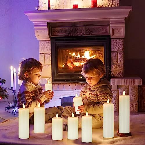 Flameless Flickering Battery OperatedPillar Candles 9PACK Ivory - Image 4