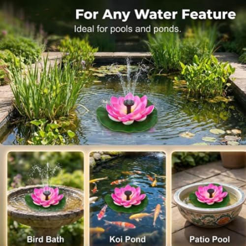 2Pcs Solar Floating Fountain with Christmas Lights Spray, Square Solar Bird Bath Fountain for Garden Pond, Floating Lotus Fountains Outdoor Water Feature - Image 6