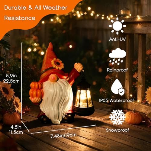 Fall Gnome Decoration Garden Statues with Pumpkin Solar Sunflower Gnomes - Image 4