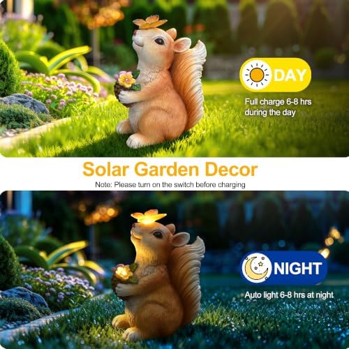 Solar Squirrel Garden Decor with Glowing Butterfly & Flower Outdoor Statue - Image 2