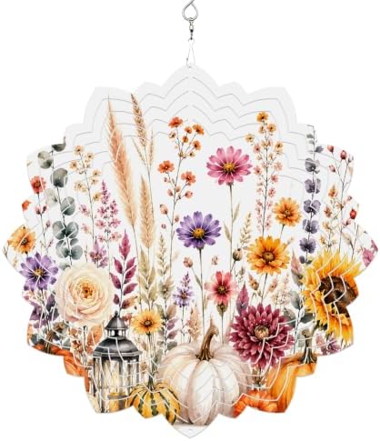12 Inch Thanksgiving Fall Wind Spinner for Yard and Garden,Farmhouse Orange Pumpkin Sunflower Herb Hanging Ornaments Outdoor 3D Kinetic Wind Sculpture Spinners Indoor Outdoor Patio Décor Gift by Unknown
