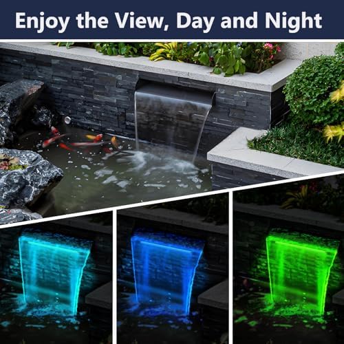 AquaMiracle Pond Waterfall Kit with LED Lights Stainless Steel Spillway - Image 3