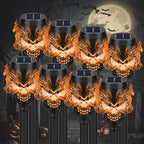 8 Pack Solar Halloween Lights Outdoor, Orange Skull Torch Lights by SPRKLINLIN
