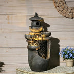 Tankana Zen Tiered Rock Water Fountain Outdoor, Stone Look Cascading Indoor Waterfall Fountains with Built-in Warm LED Lights, Japanese Tabletop Fountain for Patio Balcony Yard Meditation Decor by Tankana