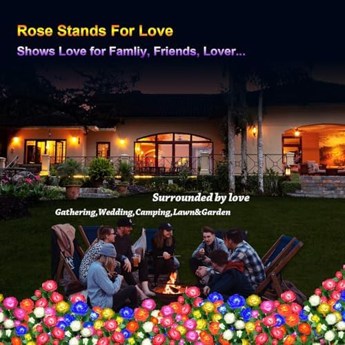 Solar Flower Lights Outdoor - Upgraded New Material Two Modes Realistic LED Solar Powered Waterproof Lights with 5 Roses, Solar Decorative Stake Lights for Garden (Multicolor, 4 Pack) - Image 4