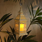NEEDOMO Lanterns Decorative Outdoor & Indoor, Set of 2 Outdoor Lanterns for Porch,Large Square Candle Lantern, Beige Metal Frame with Glass for Fall, Christmas - Image 4