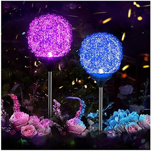 Solar Garden Lights Outdoor, Upgraded Globe Powered Garden Light, Multi-Color Changing LED Solar Stake Lights for Patio Backyard Pathway Party Decoration (Stainless Steel, 2 Pack) by MMHFSolarLightsOutdoor