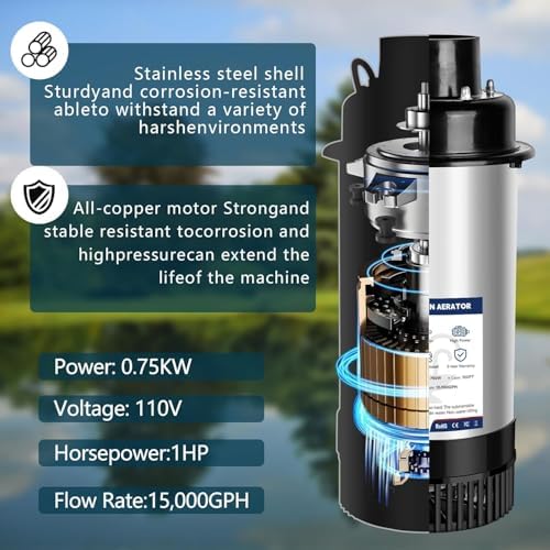Pond Fountain Aerator,Pond Aerator,with Dynamic LED RGB Lighting Adjustable Modes, Digital Timer | 1 HP 15,000 GPH, 750W 110V, 100FT Cord - for Large Ponds, Lakes & Outdoor Water Features - Image 3