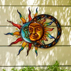 Glitzhome Sun and Moon Wall Decor, 33.5 Inch Celestial Metal Wall Art with Glossy Color Finish and Antique Details, Outdoor Sun and Moon Decor for Garden Porch Patio Home - Image 4