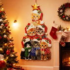 Cat Christmas Garden Stakes 30in Metal Santa Hat Stacking Yard Decor - Image 6