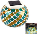 Solar Outdoor Table Lamp, Solar Powered Mosaic Glass Ball Garden Lights Waterproof Color Changing Mood Night Lights (Yellow/Blue) - Image 4