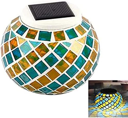 Solar Outdoor Table Lamp, Solar Powered Mosaic Glass Ball Garden Lights Waterproof Color Changing Mood Night Lights (Yellow/Blue) - Image 4
