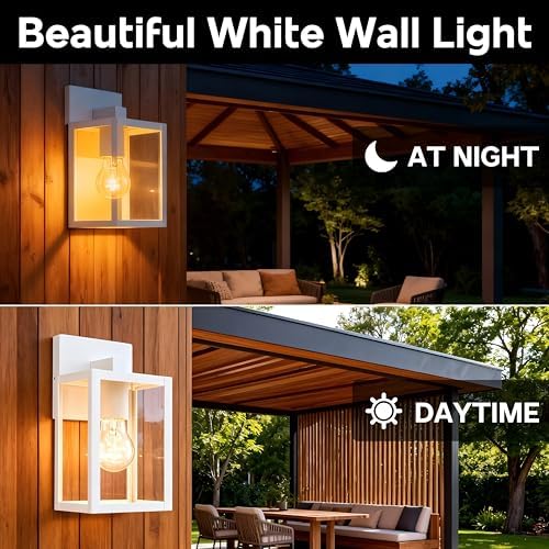 2 Pack Small Porch Sconce Lights-White 9 Inch Outdoor Wall Lantern Light Exterior Sconce Metal and Glass White Outside Wall Light for Hallway Entrance Garage Balcony - Image 4
