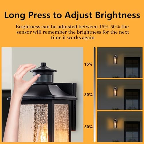 16-Inch Matte Black Motion Sensor Outdoor Wall Lantern - Image 5
