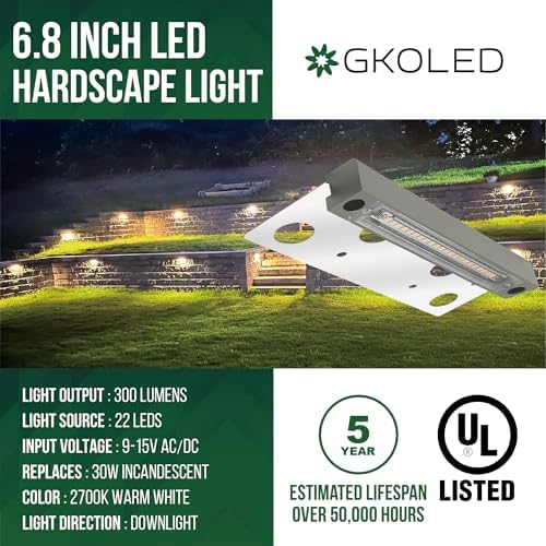 GKOLED Hardscape Light, Paver Wall Lights, 6.8 Inches Step Lighting, Integrated 4W 2700K LED Chips, Solid Powder Coated Die-cast Aluminum Housing, 12V AC/DC, Gray, UL Listed (Pack of 2) - Image 2