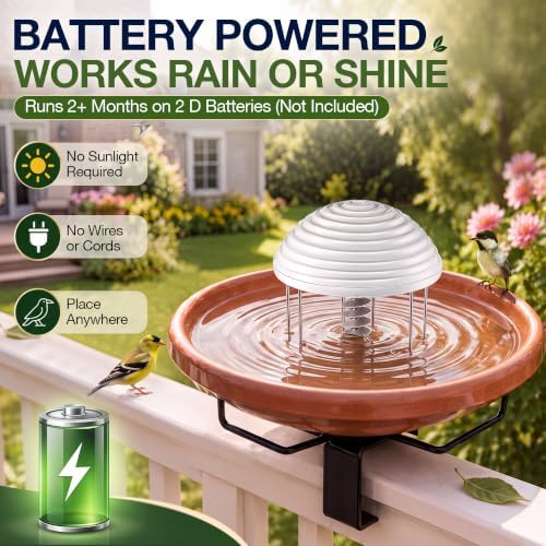 Bird Bath Water Agitator with 2 Round 99.99% Pure Copper Disk, Battery Powered Bird Bath Circulator, Quiet Waterproof Mover Keeps Water Fresh for All Season Use (Gray Spiral) - Image 3