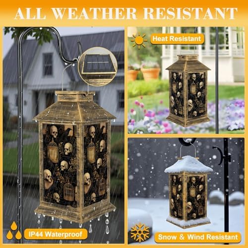 Solar Lantern Outdoor Garden Hanging Lantern Gothic Skull Raven Vintage Birdcages Aesthetic Crow Waterproof Solar Powered Lighting Outside Table Lamp for Patio Deck Yard Camping - Image 3