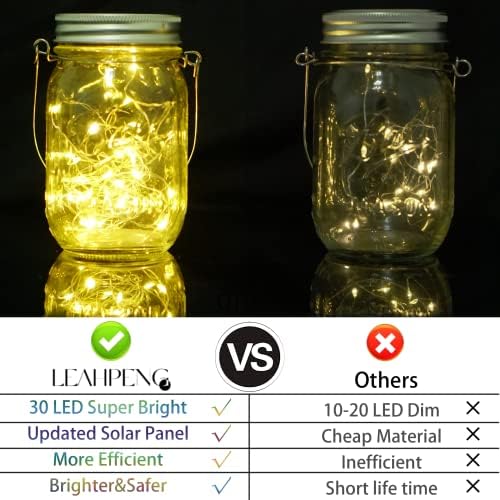 SmilingTown 10 Pack 30 LED Solar Mason Jar Lid String Lights,Fairy Lights Including 10 Pcs Hangers,for Indoor Outdoor Wedding Patio Garden Party Decorations Gift(No Jars) (Warm White) - Image 4
