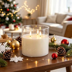 NICEME Extra Large 3 Wick Battery Operated Candle, 6"x6" Big Clear Glass Flameless Candles with Remote, Real Wax Flickering Led Pillar Fake Giant Candle for Wedding Party Holiday Home Decor, White - Image 3
