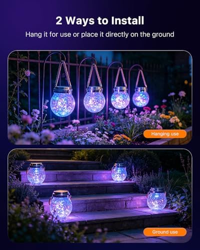 6 Pack Sun Power Cracked Glass Globe Lantern Hanging Color Lighting - Image 4