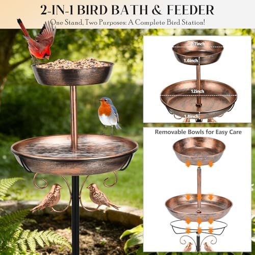 2-Tier Metal Bird Bath and Feeder for Outdoor Birdbath for Outside - Image 2