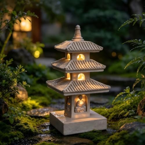 Solar Pagoda Garden Statue with LED Solar Light, 10 Inch Zen Garden Lantern by Unknown
