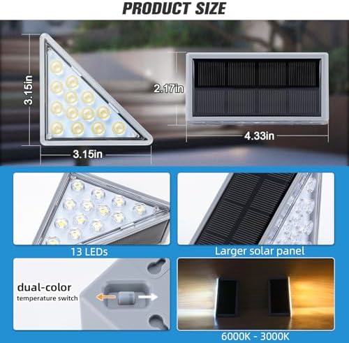 NIORSUN Solar Step Lights 16 Pack - Outdoor Stair Lights with 3000K Warm White & 6000K Cool Daylight, IP67 Waterproof, Auto On/Off, Super Bright for Deck, Patio, Steps - Image 5
