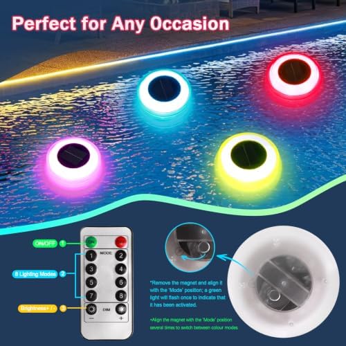 Solar Floating Pool Lights, RGB Color Changing Pool Lamp with Remote - Image 4
