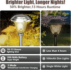 BEAU JARDIN 8 Pack Solar Pathway Lights White+ Color Changing Stainless Steel 3 Mode Outdoor Multicolor Metal Solar Powered Waterproof Glass for Garden Landscape Path Yard Walkway Driveway Silver - Image 6
