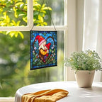 Gnome Hugging Child Stained Glass Suncatcher – Square Hanging Window Panel for Home, Garden, Nursery, Halloween, Christmas, Memorial Day – Whimsical Glass Art Gift for Gnome Lovers abowiz - Image 3