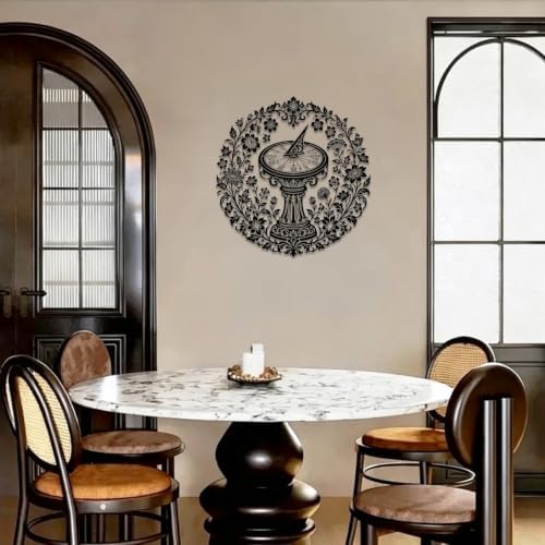 Sundial Flower Garden Metal Wall Art, Metal Signs, Metal Outdoor Decor, Wall Art Decor, Vintage Gothic Artwork, Elegant Wall Decoration for Living Room Bedroom Office Wall Sculpture Decor (Black,16Inch) - Image 3