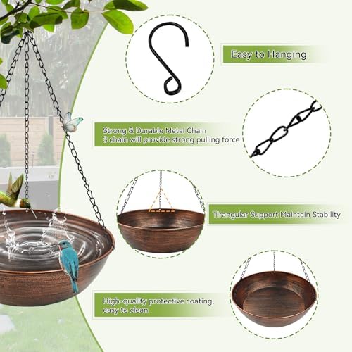 13" Metal Hanging Bird Bath with Chains and Hook - Image 4