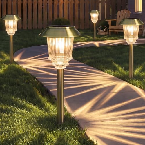 XMCOSY+ Solar Pathway Lights, 6 Pack Metal Solar Garden Lights Outdoor by XMcosy