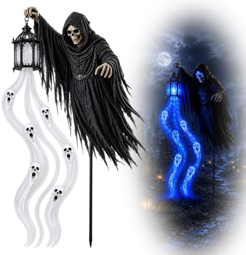 Solar Grim Reaper Skeleton Garden Light for Outdoor Halloween Decorations by AUOBAG