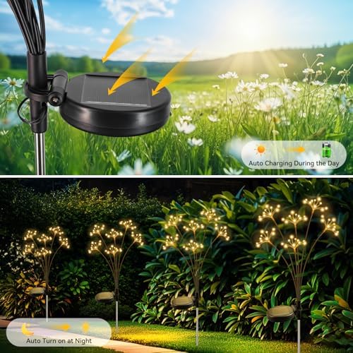 Solar Garden Lights 6 Pack Waterproof Solar Swaying Starburst Light Outdoor Lights for Yard Patio Walkway Pathway Party Wedding Christmas Decorative, Warm White - Image 4