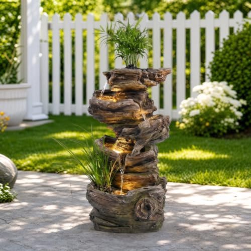 Sunlinua 28" Wood Outdoor Water Fountain with Planter for Garden Decor - Image 6