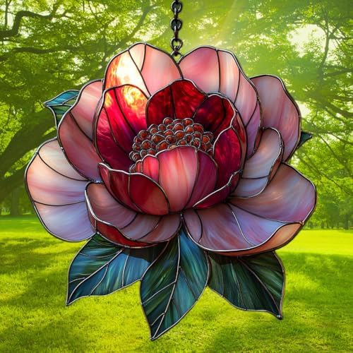 Red and Pink Peony Acrylic Suncatcher - Image 3