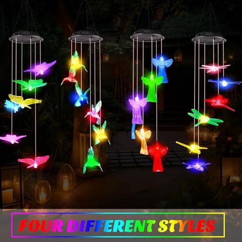 Baquler 4 Pcs Solar Wind Chimes for Outside Hummingbird Angel Butterfly Dragonfly Waterproof Hanging Solar Lights for Patio Garden Yard Porch Outside Gifts for Mom Grandma Women - Image 5