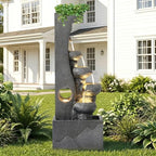 Grepatio Outdoor 6-Tiers Water Fountain, Cascading Water Fountain with 5 LED Lights, 39"H Large Waterfall Fountains, Outside Modern Water Feature for Garden, Yard, Deck Decor Like Natural Stone, Grey by Takesyoutohaveawonderfullife