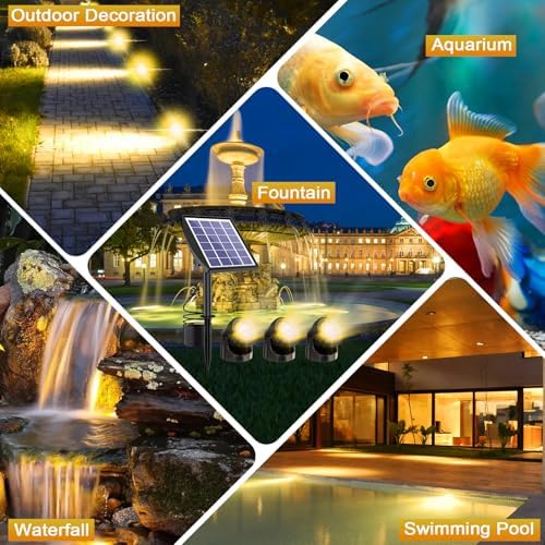 Solar Pond Lights, 3-in-1 Warm White Underwater Pond Lights, Smart Auto ON/Off Submersible LED Fountain Lights with 3-Brightness Modes, IP68 Waterproof for Pond, Garden, Patio, Pool, Waterfall Decor - Image 4