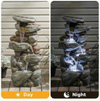 29" H Outdoor Water Fountain, 5-Tiers Cascading Resin Rocks Garden Waterfall Decor with LED Lights, Floor Standing Stone Waterfall Fountain for Garden, Patio, Backyard, Porch, Home Decor - Image 5