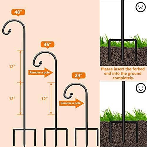 Gtongoko 48 Inch Shepherd Hooks for Outdoor 4 Pack, Adjustable Garden Hooks for Hanging Plants, Lanterns, Solar Lights, Mason Jars & Wedding Decor, Matte Black Decorative Shepherd’s Hooks - Image 4
