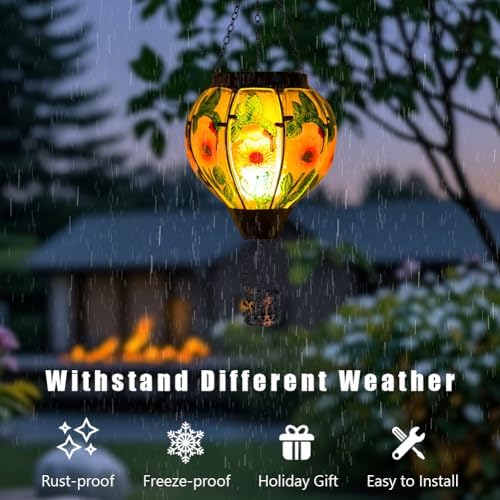 STARSOUL Hummingbird Solar Hot Air Balloon Lantern with Flickering Flame, Hanging Solar Lantern Outdoor Waterproof, Hot Air Balloon Solar Light Decorations for Garden Yard Lawn Porch Porch Backyard - Image 4