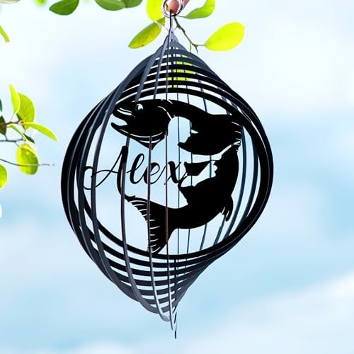 Personalized Wind Spinner Sublimation Hummingbird Custom Name Flowers Metal Art Laser Cut Design 3D Decor for Garden Yard Outdoor Indoor Lawn Patio Porch Birds Lover Presents (Fishing) by Handmadetneonsign
