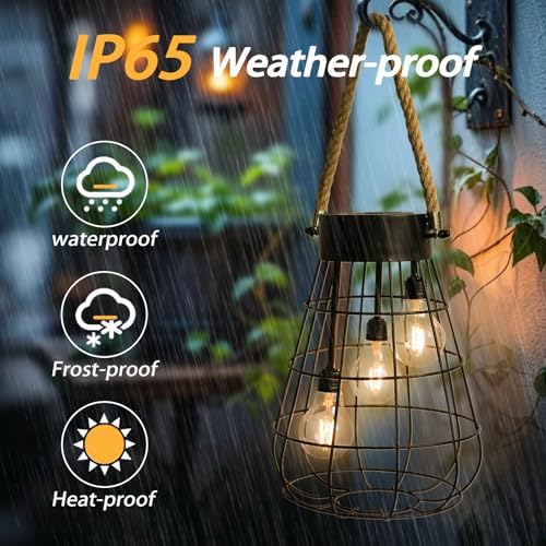 Bdor Hanging Solar Lantern Outdoor Waterproof Black Metal Solar Light - Image 3