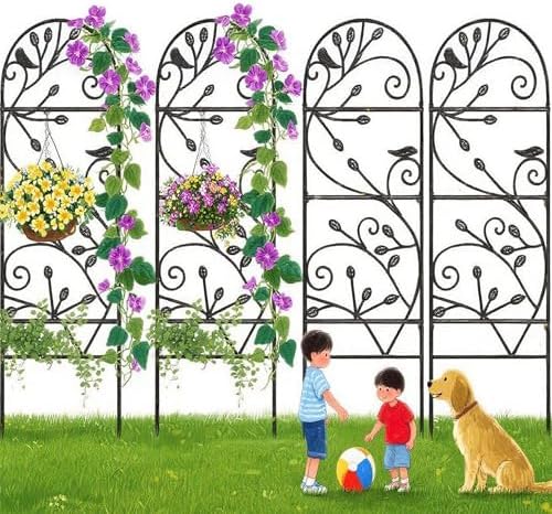 Amagabeli 4 Pack Garden Trellis for Climbing Plants Outdoor 46" x 15" Rose Wrought Iron Trellis for Vine Vegetable Flower Ivy Cucumber Decorative Trellis Black by AMAGABELI+GARDEN+%26+HOME